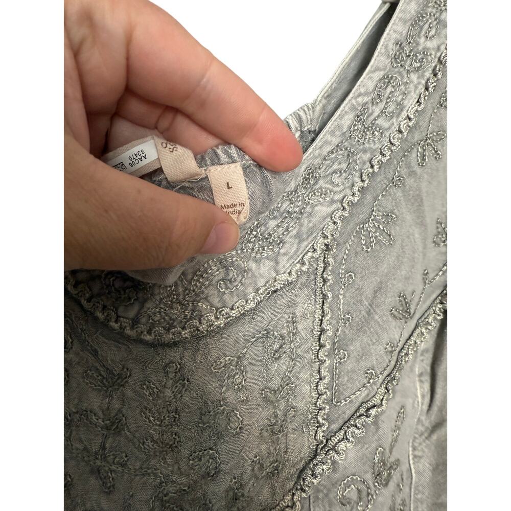 Soft Surroundings Gray Embroidered Ruffle Tank - Picture 3 of 7